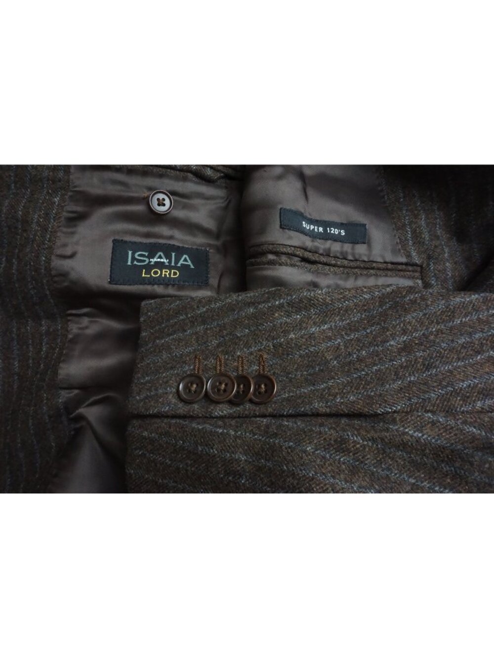 Isaia Sirio A Brown Striped Heavy Flannel 2 Pc Suit Jacket Pants 48R NEW